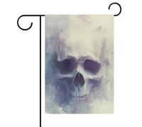 Aquarelle crâne humain sombre drapeau de jardin saisonnier vacances toile de jute double face maison cour drapeaux extérieurs 30,5 x 45,7 cm