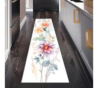 Aquarelle Dahlia Tapis de Cuisine Devant Evier Antidérapant Lavable 60 x 180 cm, Botanique Feuille Moderne Fleurie Tapis de Passage Interieur Entrée pour Salon Bureau Chambre à Coucher