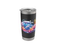 Aquarelle Dauphins Jouant Gobelet isotherme en acier inoxydable double paroi