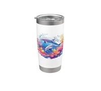 Aquarelle Dauphins Jouant Gobelet isotherme en acier inoxydable double paroi