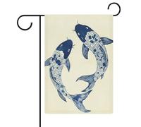 Aquarelle de deux poissons nagant minimaliste drapeau de jardin saisonnier vacances toile de jute double face maison cour drapeaux extérieurs 30,5 x 45,7 cm