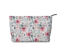 Aquarelle de la Flore australienne : Eucalyptus et Fleurs Roses,Trousse de Toilette en Velours côtelé, Trousse de Maquillage Portable pour Les Voyages