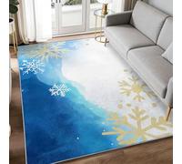 Aquarelle de Luxe 100 x 160 cm Tapis de Chambre Doux, Minimaliste Aquarelle Flocon Texture Lavable Antidérapant Tapis de Salon - Bleu Moquette pour Salle de Séjour Chambre d'enfant Salle de Jeu