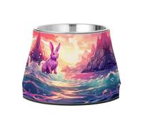 Aquarelle De Mer Rose Lapin Cool Gamelles AntidéRapantes pour Chiens,Empilables en Acier Inoxydable pour Chiots