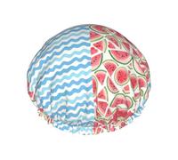 Aquarelle De Pastèque Et Vague Bleue Bonnet De Douche Pour Femme Douce Bonnet De Bain Double Couche Charlotte Cheveux Pour Hôtel Soins Capillaires Spa
