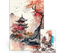 Aquarelle de Paysage Japonais Puzzle 1000 pièces pour Adolescents Coupe de précision Renforcer l'amour Entre Les Couples 38x26cm