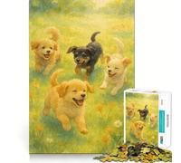 Aquarelle de Quatre Chiots Jouant dans Un Champ Puzzle de 1000 pièces Jeu de réflexion Stimulant Emboîtement Parfait Défi cérébral interactif pour la Maison (50x75cm)