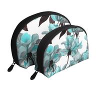 Aquarelle De Roses Sarcelle Florales Fleur Bleue, Trousse de Maquillage Coquille Femme Petit Porte-Monnaie Trousse de Toilette Trousse à cosmétiques 2 pièces