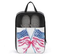 Aquarelle Deux drapeaux américains avec nœud girly Sac à chaussures pour voyage usage quotidien Sac de rangement anti-poussière Pochette de chaussures de golf