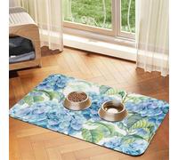 Aquarelle d'hortensia imprimée,Tapis d'alimentation pour Animaux de Compagnie, Sets de Table en Cuir PU pour Chats et Chiens,40x60cm