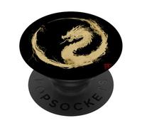 Aquarelle Dragon Enso Circle - Art Minimaliste Japonais PopSockets PopGrip Adhésif