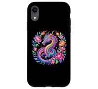 Aquarelle Dragon Fleurs Beau Art Coloré Graphique Coque pour iPhone XR