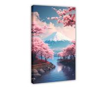 Aquarelle du Japon Mont Fuji Nature Beau Mont Fuji Fleurs de Cerisier Paysage Illustration 3 Toile Poster Décoration Murale Impression Tableau Peintures pour Salon Chambre Décoration Cadre : 30,5 x 1