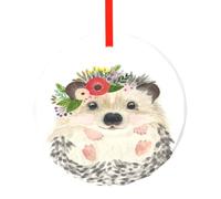 Aquarelle d'un Adorable hérisson Mignon, Pendentif Rond en Verre, décoration Suspendue pour cheminée de Noël
