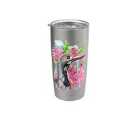 Aquarelle en forme d'oiseau plongeon et de fleur Gobelet isotherme en acier inoxydable double paroi