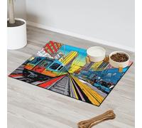 Aquarelle Europe City Metro Car Tapis d'alimentation pour chat chien gamelle d'eau Tapis d'alimentation pour animaux de compagnie Tapis d'alimentation absorbant Nti-Slip Contain Spills Protège les