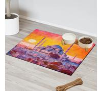Aquarelle Europe City Scenery Tapis d'alimentation pour chat et chien Tapis d'alimentation pour animal domestique Tapis d'alimentation absorbant Nti-Slip Contain Spills Protège les sols Napperon 40,6