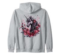 Aquarelle Fantastique Roses Licorne Foncée Sweat à Capuche