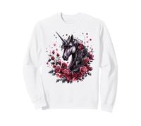 Aquarelle Fantastique Roses Licorne Foncée Sweatshirt
