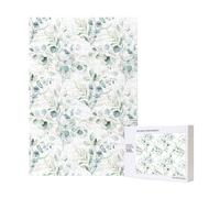 Aquarelle Feuille Florale Verte Eucalyptus Feuilles Rondes Succulentes,Puzzle Familial en Bois de 300 pièces pour Adultes et Adolescents