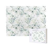 Aquarelle Feuille Florale Verte Eucalyptus Feuilles Rondes Succulentes,Puzzle Familial en Bois de 500 pièces pour Adultes et Adolescents, décoration d'intérieur