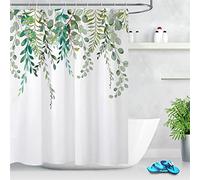 Aquarelle Feuilles Botaniques Plantes Vertes Rideau De Douche Branche Motif Floral Rideau De Douche Extra Long Polyester Blanc Toile De Fond 185x220cm(73X87inch)