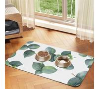 Aquarelle Feuilles d'eucalyptus Branches,Tapis d'alimentation pour Animaux de Compagnie, Sets de Table en Cuir PU pour Chats et Chiens,40x60cm