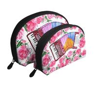 Aquarelle Fleur Accordéon Rose, Trousse de Maquillage Coquille Femme Petit Porte-Monnaie Trousse de Toilette Trousse à cosmétiques 2 pièces