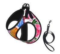Aquarelle Fleur d'Accordéon Rose,Harnais pour Animaux de Compagnie, Harnais réfléchissant réglable pour Chien,M