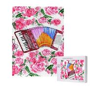 Aquarelle Fleur d'Accordéon Rose,Puzzle Familial en Bois de 500 pièces pour Adultes et Adolescents
