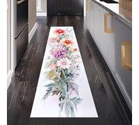 Aquarelle Fleur Tapis de Passage 50 x 280 cm, Floral Dahlia Peinture à l'huile Bouquet Tapis Cuisine Antidérapant Lavable, Carpet Interieur pour Salon Chambre à Coucher Descente de lit Entree