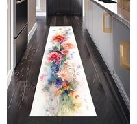 Aquarelle Fleur Tapis de Passage 50 x 280 cm, Floral Dahlia Peinture à l'huile Bouquet Tapis Cuisine Antidérapant Lavable, Carpet Interieur pour Salon Chambre à Coucher Descente de lit Entree