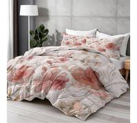 Aquarelle Fleurs Lignes Printed Comforter Set, All-Season Alternative Duvet Insert, Rose Soft Quilted Bedding for Bedroom Decor, Breathable Comforter for Summer AC & Winter 135×200 cm