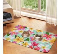 Aquarelle Fleurs Tropicales Floral Plumeria,Tapis d'alimentation pour Animaux de Compagnie, Sets de Table en Cuir PU pour Chats et Chiens,30x45cm