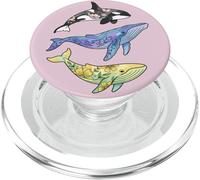 Aquarelle Florale Baleines Orca Bleu Baleine à Bosse PopSockets PopGrip pour MagSafe