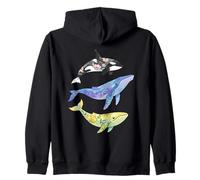 Aquarelle Florale Baleines Orca Bleu Baleine à Bosse Sweat à Capuche