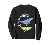 Aquarelle Florale Baleines Orca Bleu Baleine à Bosse Sweatshirt