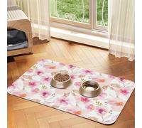 Aquarelle Florale Rose et Violette,Tapis d'alimentation pour Animaux de Compagnie, Sets de Table en Cuir PU pour Chats et Chiens,30x45cm