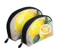 Aquarelle Fruits D'été Citrons Feuilles Slich, Trousse de Maquillage Coquille Femme Petit Porte-Monnaie Trousse de Toilette Trousse à cosmétiques 2 pièces