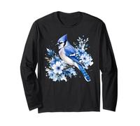 Aquarelle geai Bleu Floral Observation des Oiseaux Mignon Oiseau Manche Longue