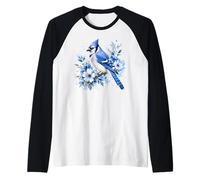 Aquarelle geai Bleu Floral Observation des Oiseaux Mignon Oiseau Manche Raglan