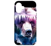 Aquarelle Grizzly Bear Mountain Trees Coque pour iPhone 16