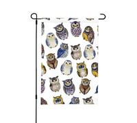Aquarelle Hiboux mignons, 12 x 18 pouces Drapeau de jardin d'été double face pour l'extérieur