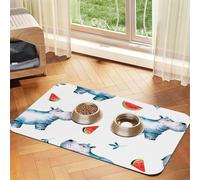 Aquarelle Hippopotame Mignon Pastèque,Tapis d'alimentation pour Animaux de Compagnie, Sets de Table en Cuir PU pour Chats et Chiens,40x60cm