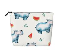 Aquarelle Hippopotame Mignon Pastèque,Trousse de Toilette de Voyage Portable, Imitation Lin, en Lin.