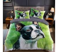 Aquarelle Housse de Couette 160x200 cm Animal Boston Terrier Parure de lit Microfibre Imprimée Douce avec 2 taies d’Oreiller pour Chambre Adulte, ado et Enfant