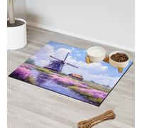 Aquarelle Idyllic Ccenery Tapis d'alimentation pour chat et chien Tapis d'alimentation pour animaux de compagnie Tapis d'alimentation absorbant Nti-Slip Contiennent les déversements Protège les sols