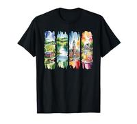Aquarelle idyllique Campagne Ville Lac Maison T-Shirt