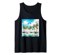 Aquarelle île ensoleillée Arbres tropicaux Palmiers de Plage v4 Débardeur