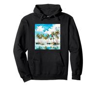Aquarelle île ensoleillée Arbres tropicaux Palmiers de Plage v4 Sweat à Capuche